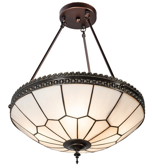 Meyda Lighting Vincent 20" 4-Light Mahogany Bronze & Craftsman Brown Highlighted Inverted Pendant Light With White Art Shade Glass