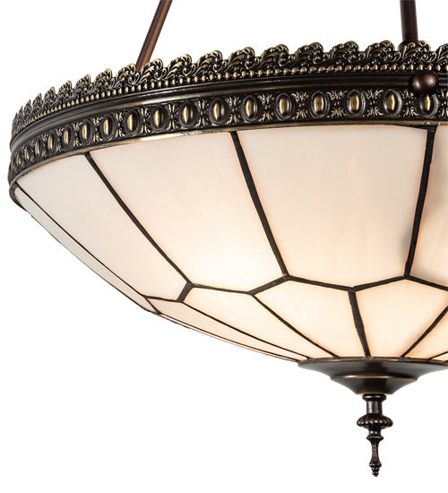 Meyda Lighting Vincent 20" 4-Light Mahogany Bronze & Craftsman Brown Highlighted Inverted Pendant Light With White Art Shade Glass