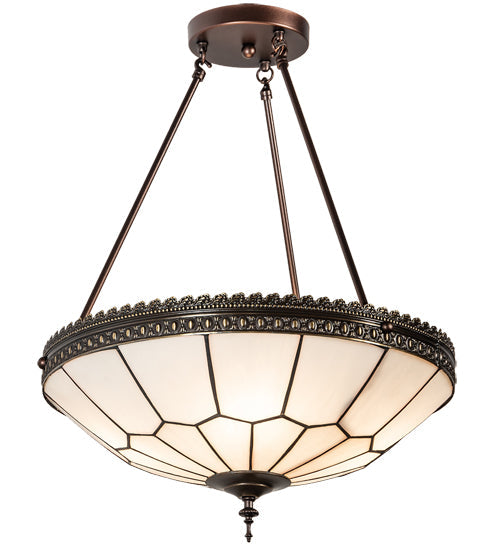 Meyda Lighting Vincent 20" 4-Light Mahogany Bronze & Craftsman Brown Highlighted Inverted Pendant Light With White Art Shade Glass