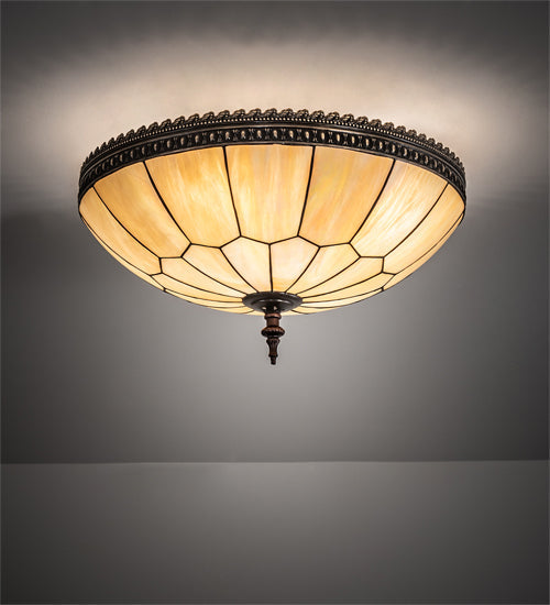 Meyda Lighting Vincent 21" 4-Light Mahogany Bronze & Craftsman Brown Honeycomb Flush Mount Light With Beige Iridescent Shade Glass