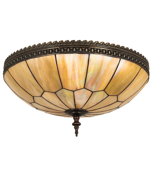 Meyda Lighting Vincent 21" 4-Light Mahogany Bronze & Craftsman Brown Honeycomb Flush Mount Light With Beige Iridescent Shade Glass