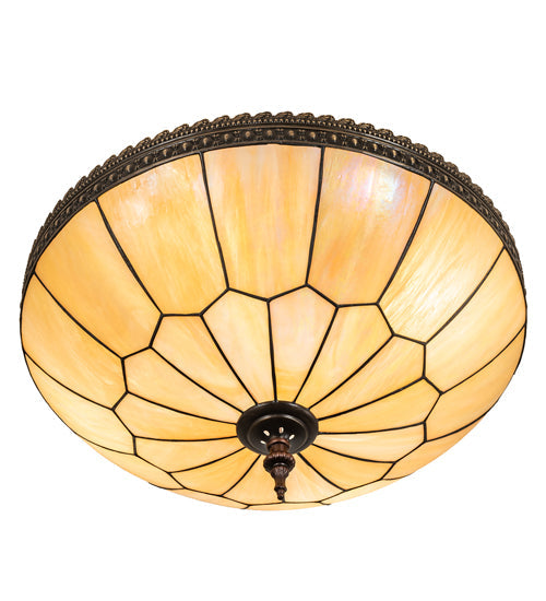Meyda Lighting Vincent 21" 4-Light Mahogany Bronze & Craftsman Brown Honeycomb Flush Mount Light With Beige Iridescent Shade Glass