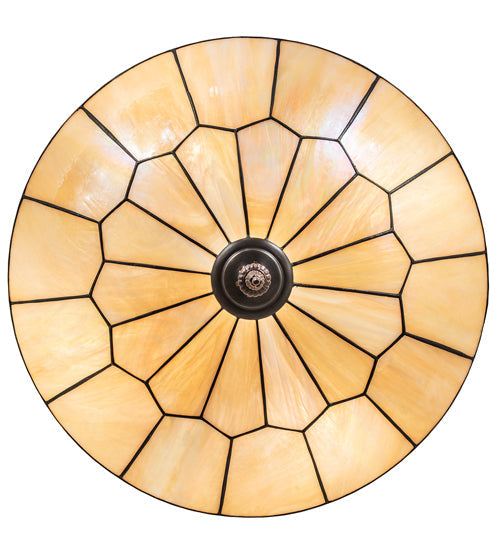 Meyda Lighting Vincent 21" 4-Light Mahogany Bronze & Craftsman Brown Honeycomb Flush Mount Light With Beige Iridescent Shade Glass