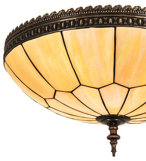 Meyda Lighting Vincent 21" 4-Light Mahogany Bronze & Craftsman Brown Honeycomb Flush Mount Light With Beige Iridescent Shade Glass