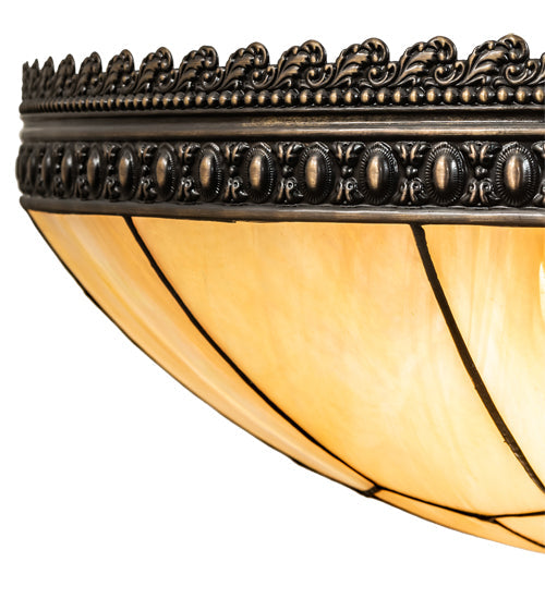 Meyda Lighting Vincent 21" 4-Light Mahogany Bronze & Craftsman Brown Honeycomb Flush Mount Light With Beige Iridescent Shade Glass
