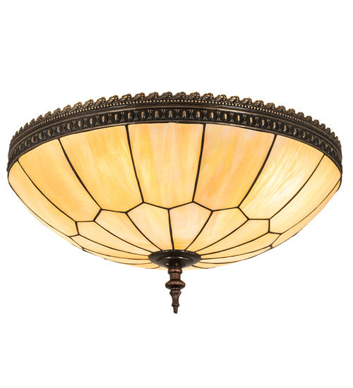 Meyda Lighting Vincent 21" 4-Light Mahogany Bronze & Craftsman Brown Honeycomb Flush Mount Light With Beige Iridescent Shade Glass