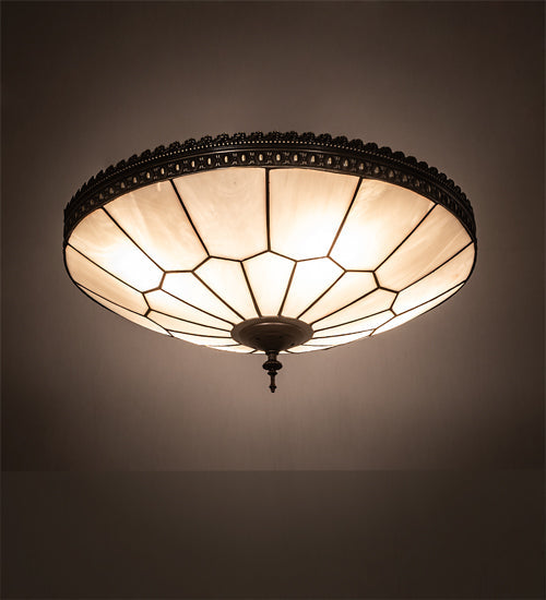 Meyda Lighting Vincent 21" 4-Light Mahogany Bronze & Highlighted Craftsman Brown Flush Mount Light With Frosted Clear Shade Glass