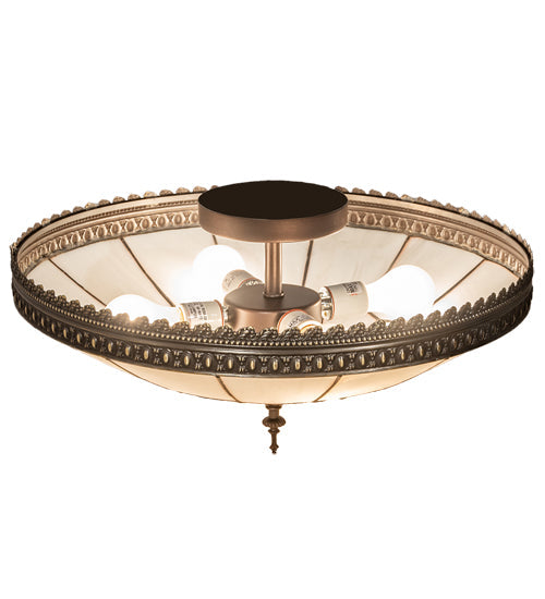 Meyda Lighting Vincent 21" 4-Light Mahogany Bronze & Highlighted Craftsman Brown Flush Mount Light With Frosted Clear Shade Glass