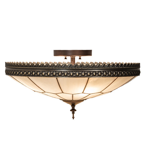 Meyda Lighting Vincent 21" 4-Light Mahogany Bronze & Highlighted Craftsman Brown Flush Mount Light With Frosted Clear Shade Glass