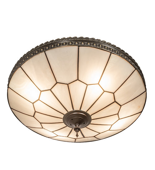 Meyda Lighting Vincent 21" 4-Light Mahogany Bronze & Highlighted Craftsman Brown Flush Mount Light With Frosted Clear Shade Glass
