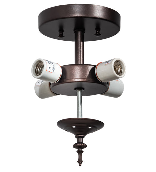 Meyda Lighting Vincent 21" 4-Light Mahogany Bronze & Highlighted Craftsman Brown Flush Mount Light With Frosted Clear Shade Glass