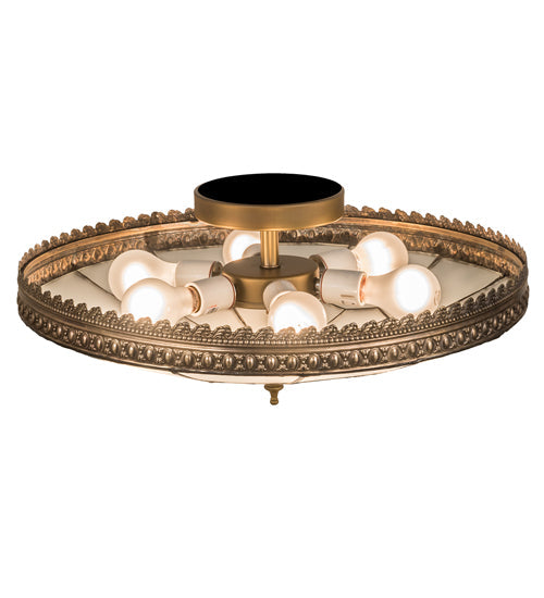 Meyda Lighting Vincent 21" 6-Light Antique Brass Honeycomb Flush Mount Light With Frosted Clear Shade Glass
