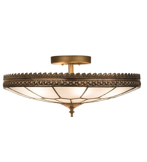 Meyda Lighting Vincent 21" 6-Light Antique Brass Honeycomb Flush Mount Light With Frosted Clear Shade Glass