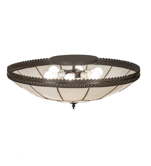 Meyda Lighting Vincent 30" 6-Light Oil Rubbed Bronze Flush Mount Light With White Shade Glass