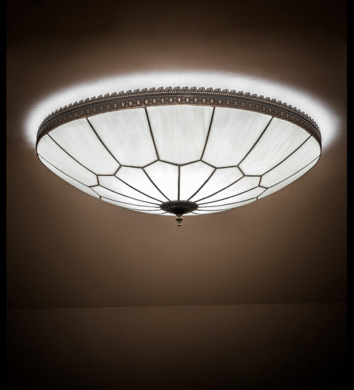 Meyda Lighting Vincent 30" Craftsman Brown Highlighted Honeycomb Flush Mount Light With White Art Shade Glass