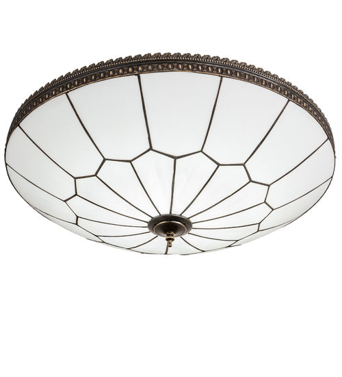 Meyda Lighting Vincent 30" Craftsman Brown Highlighted Honeycomb Flush Mount Light With White Art Shade Glass