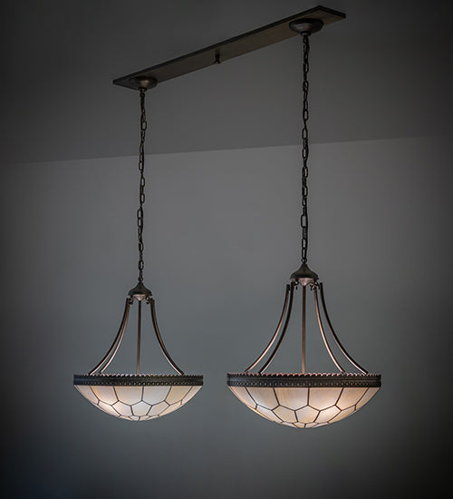 Meyda Lighting Vincent 56" 6-Light Antique Copper Honeycomb Island Pendant Light With Beige Art Shade Glass