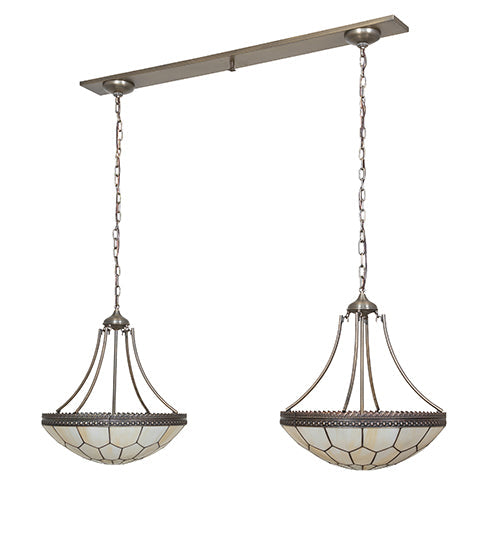 Meyda Lighting Vincent 56" 6-Light Antique Copper Honeycomb Island Pendant Light With Beige Art Shade Glass