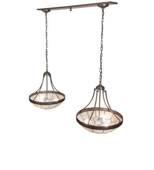 Meyda Lighting Vincent 56" 6-Light Antique Copper Honeycomb Island Pendant Light With Beige Art Shade Glass