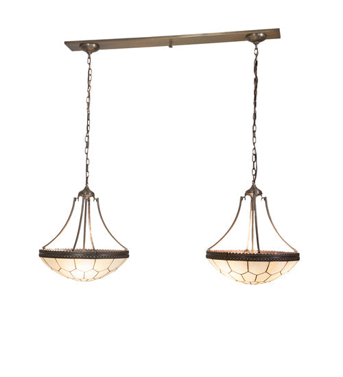 Meyda Lighting Vincent 56" 6-Light Antique Copper Honeycomb Island Pendant Light With Beige Art Shade Glass
