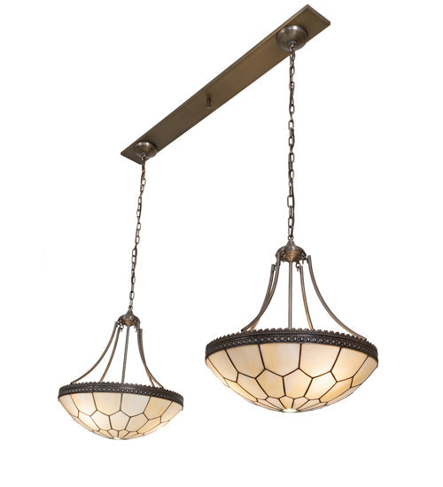 Meyda Lighting Vincent 56" 6-Light Antique Copper Honeycomb Island Pendant Light With Beige Art Shade Glass