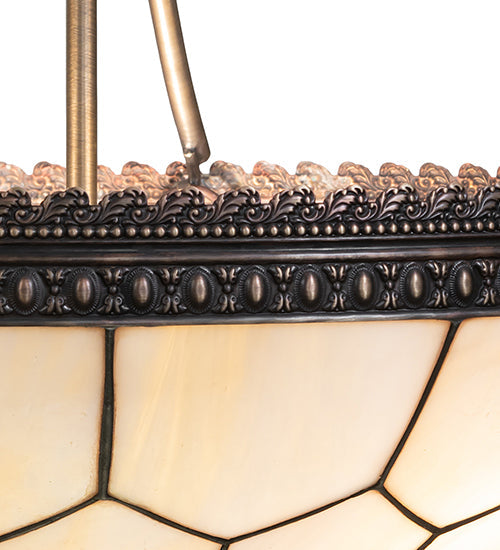 Meyda Lighting Vincent 56" 6-Light Antique Copper Honeycomb Island Pendant Light With Beige Art Shade Glass