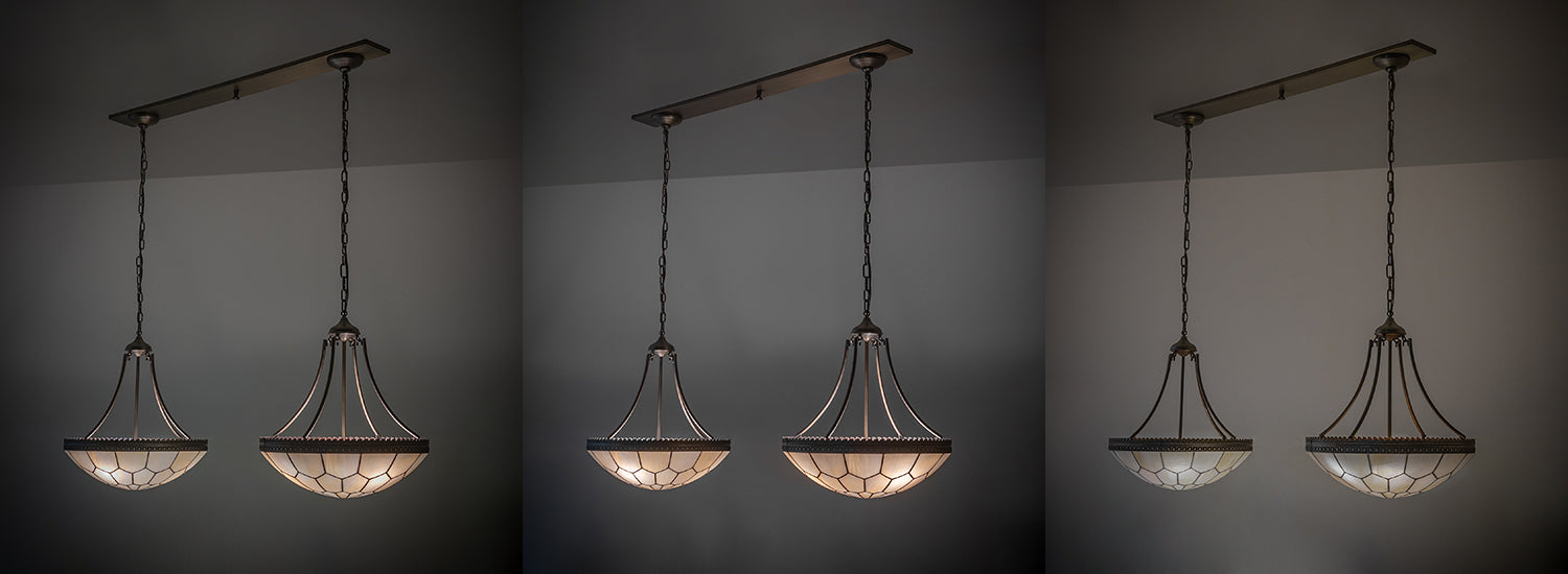 Meyda Lighting Vincent 56" 6-Light Antique Copper Honeycomb Island Pendant Light With Beige Art Shade Glass