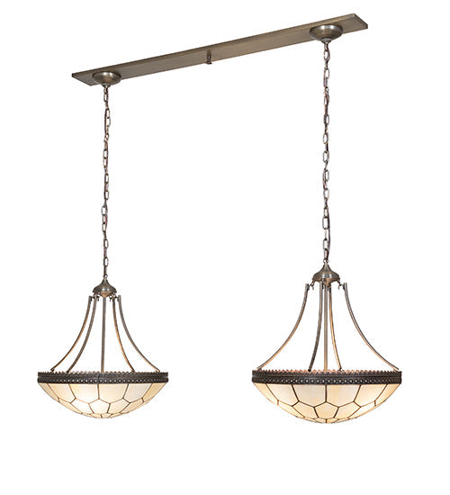 Meyda Lighting Vincent 56" 6-Light Antique Copper Honeycomb Island Pendant Light With Beige Art Shade Glass