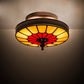 Meyda Lighting Vincent 8" 3-Light Craftsman Brown Honeycomb Flush Mount Light With Red & Beige Stained Shade Glass