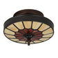 Meyda Lighting Vincent 8" 3-Light Craftsman Brown Honeycomb Flush Mount Light With Red & Beige Stained Shade Glass