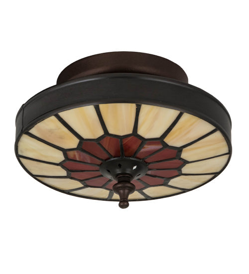 Meyda Lighting Vincent 8" 3-Light Craftsman Brown Honeycomb Flush Mount Light With Red & Beige Stained Shade Glass