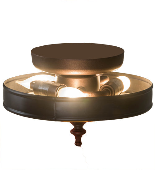 Meyda Lighting Vincent 8" 3-Light Craftsman Brown Honeycomb Flush Mount Light With Red & Beige Stained Shade Glass