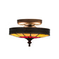 Meyda Lighting Vincent 8" 3-Light Craftsman Brown Honeycomb Flush Mount Light With Red & Beige Stained Shade Glass