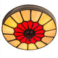 Meyda Lighting Vincent 8" 3-Light Craftsman Brown Honeycomb Flush Mount Light With Red & Beige Stained Shade Glass