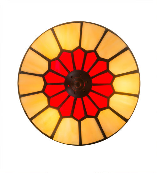 Meyda Lighting Vincent 8" 3-Light Craftsman Brown Honeycomb Flush Mount Light With Red & Beige Stained Shade Glass
