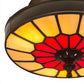 Meyda Lighting Vincent 8" 3-Light Craftsman Brown Honeycomb Flush Mount Light With Red & Beige Stained Shade Glass