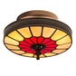 Meyda Lighting Vincent 8" 3-Light Craftsman Brown Honeycomb Flush Mount Light With Red & Beige Stained Shade Glass
