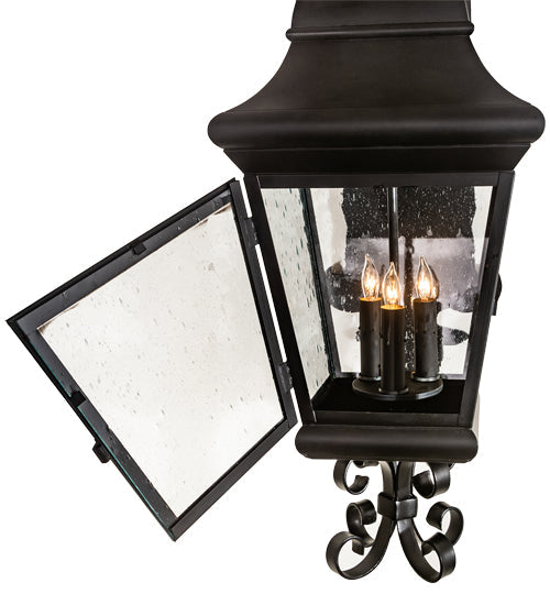 Meyda Lighting Vincente 11" 3-Light Blackwash Lantern Wall Sconce With Clear Seeded Shade Glass
