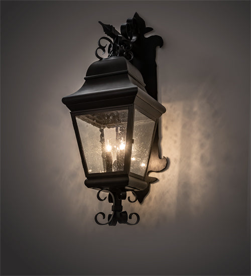 Meyda Lighting Vincente 11" 3-Light Blackwash Lantern Wall Sconce With Clear Seeded Shade Glass