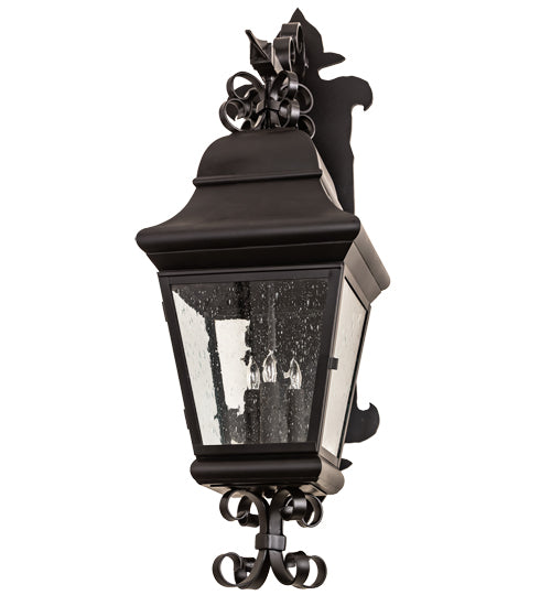 Meyda Lighting Vincente 11" 3-Light Blackwash Lantern Wall Sconce With Clear Seeded Shade Glass