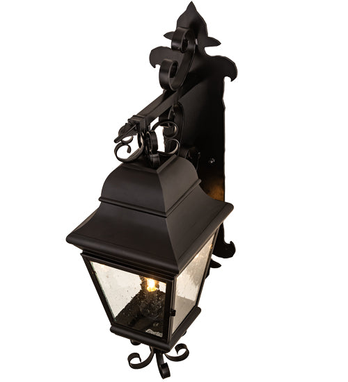 Meyda Lighting Vincente 11" 3-Light Blackwash Lantern Wall Sconce With Clear Seeded Shade Glass
