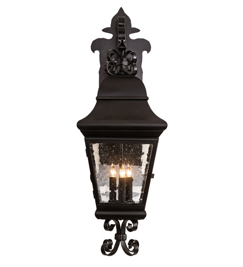 Meyda Lighting Vincente 11" 3-Light Blackwash Lantern Wall Sconce With Clear Seeded Shade Glass