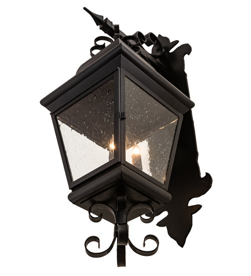 Meyda Lighting Vincente 11" 3-Light Blackwash Lantern Wall Sconce With Clear Seeded Shade Glass