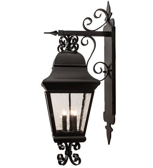 Meyda Lighting Vincente 11" 3-Light Blackwash Lantern Wall Sconce With Clear Seeded Shade Glass