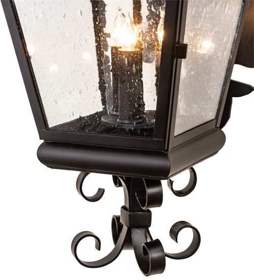 Meyda Lighting Vincente 11" 3-Light Blackwash Lantern Wall Sconce With Clear Seeded Shade Glass