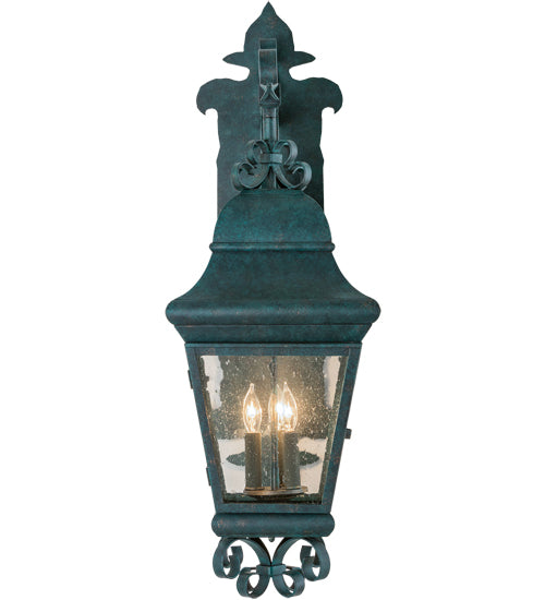 Meyda Lighting Vincente 11" 3-Light Golden Verdigris Wall Sconce With Clear Seeded Shade Glass