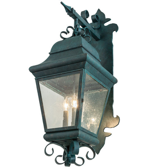 Meyda Lighting Vincente 11" 3-Light Golden Verdigris Wall Sconce With Clear Seeded Shade Glass