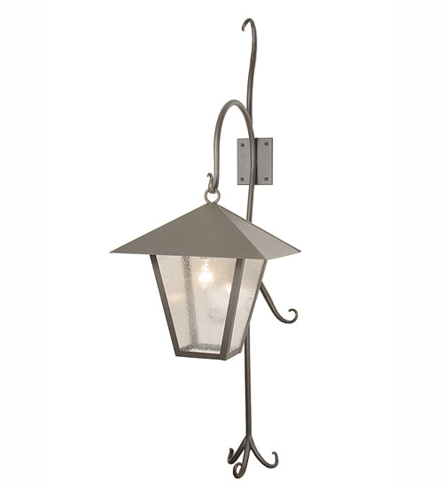 Meyda Lighting Vine Lantern 18" Wrought Iron Shepherd's Hook Outdoor Wall Sconce With Clear Seeded Shade Glass