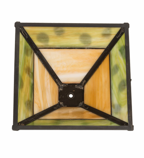 Meyda Lighting Vine Leaf 19" Craftsman Brown Frame With Green & Beige Iridescent Shade Glass