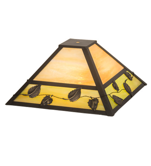 Meyda Lighting Vine Leaf 19" Craftsman Brown Frame With Green & Beige Iridescent Shade Glass